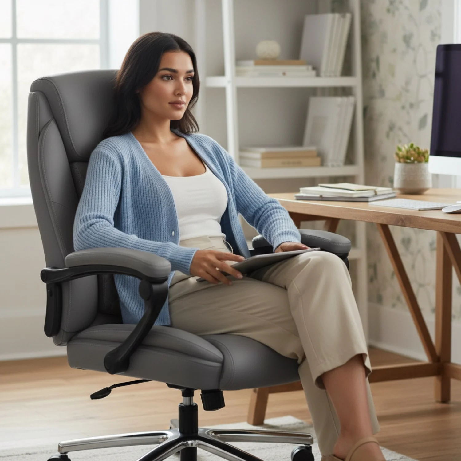 Lifestyle photo of a woman using an ergonomic office chair