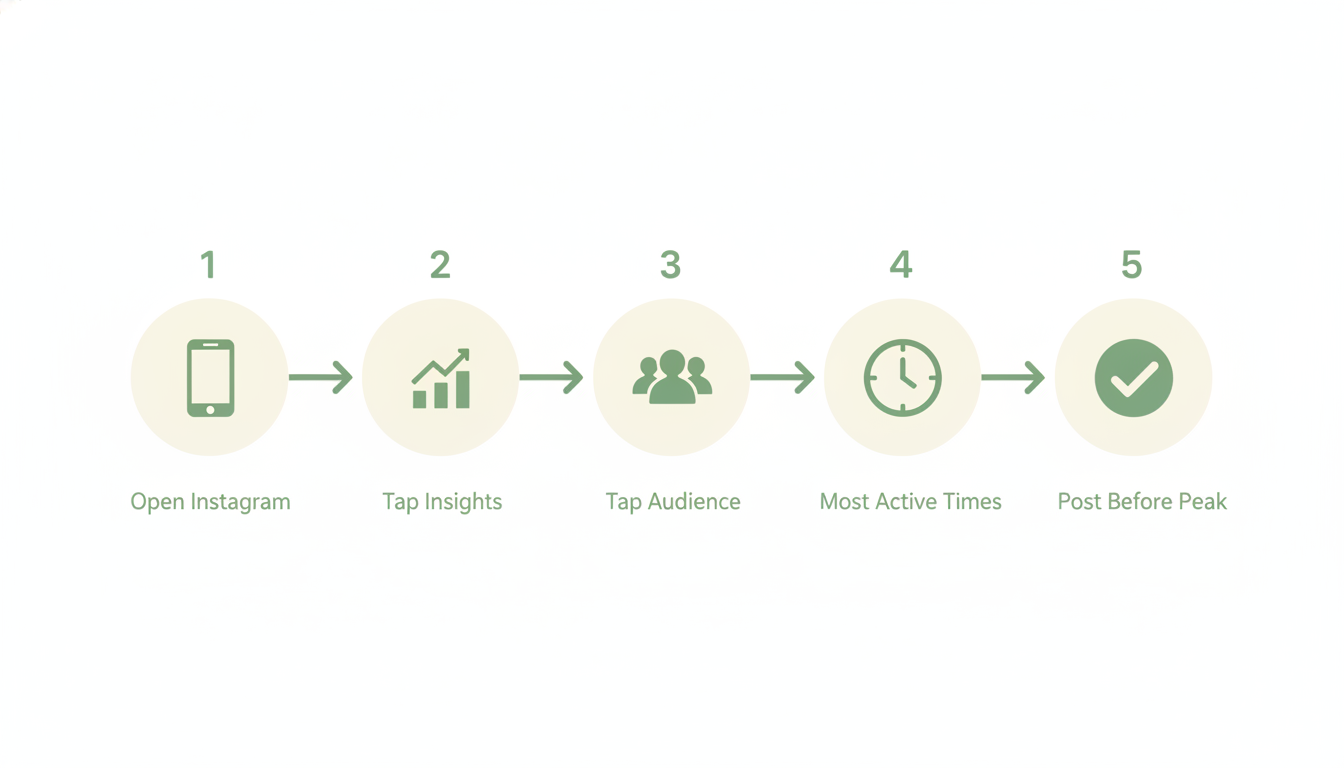Step by step diagram showing how to find your best posting time using Instagram Insights